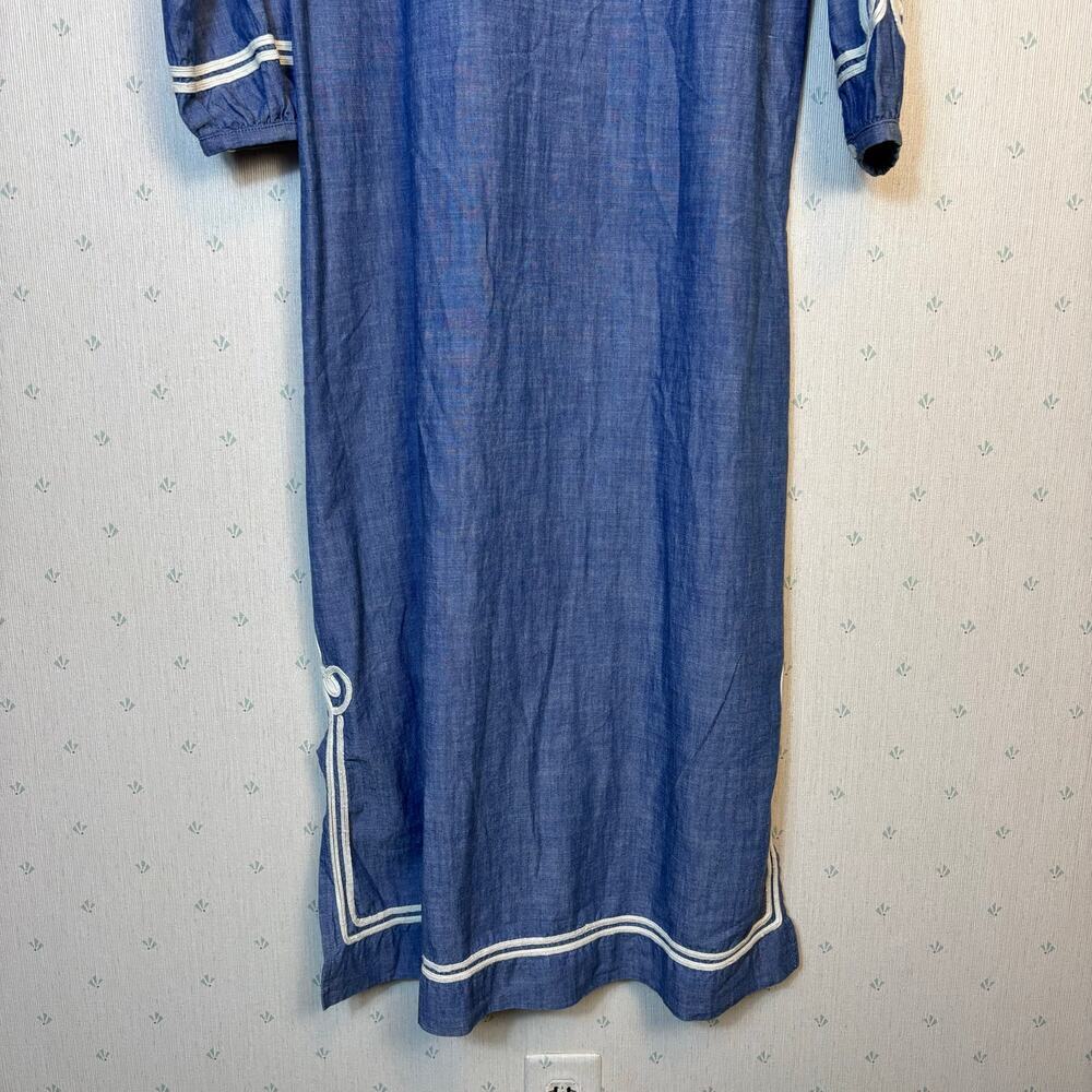 J McLaughlin Pansy Chambray Tunic Midi Dress XS Embroidered Side Slits Coastal - Picture 6 of 13